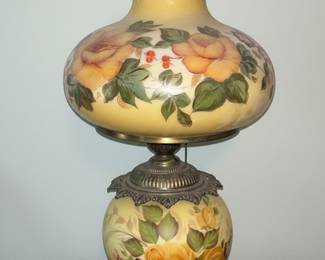 Gone With the Wind Style Hurricane Lamp with Hand-Painted Yellow Roses