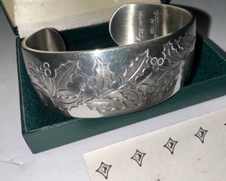 Kirk Stieff Winter Holly Pewter Cuff Bracelet