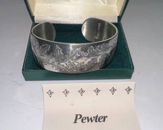 Kirk Stieff Winter Holly Pewter Cuff Bracelet