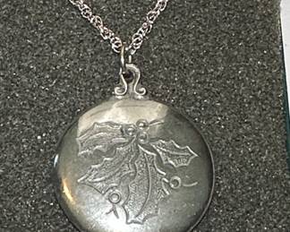 K S Pewter Holly Pendant Necklace