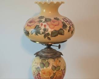 Gone with the Wind Style Hurricane Lamp with Hand-Painted Roses