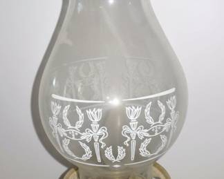 Milk Glass Oil Lamp Style Table Lamp with Floral Chimney