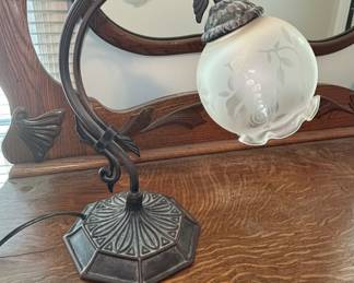 Art Nouveau Style Table Lamp with Frosted Floral Shade