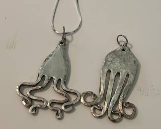 Upcycled Silver Fork Octopus Pendant Necklace