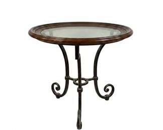 Wrought Iron Scroll Base Accent Table with Glass Top