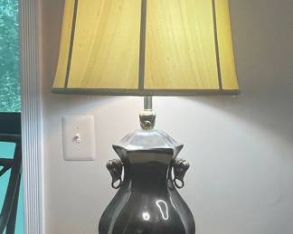 Vintage Ceramic Urn Table Lamp with Elephant Handles