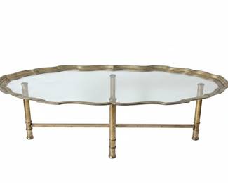 Hollywood Regency Brass and Glass Scalloped Tray Top Coffee Table