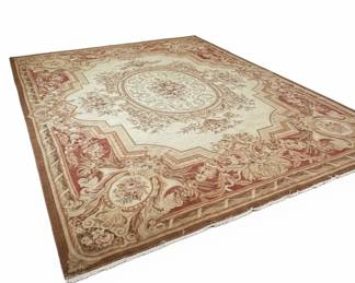 French Aubusson Style Floral Medallion Area Rug