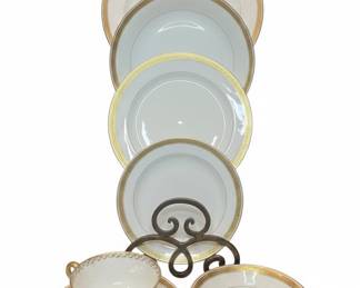 Haviland & Co. Limoges Porcelain Dinnerware with Gold Encrusted Border