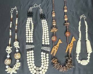 Hand-Carved Bone and Wood Tribal Necklaces