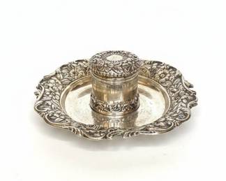 800 Silver Inkwell with Tray