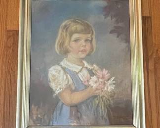 Gisbert Palmié Portrait of a Girl with Flowers Vtg 1948