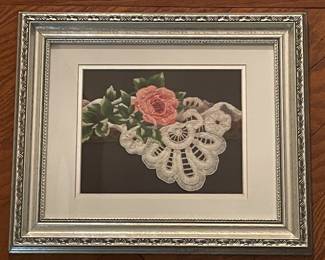 Framed Floral Crewel Embroidery