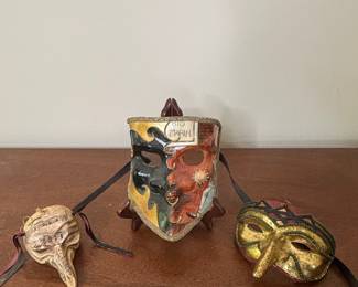 Vintage Venetian Masquerade Masks with Musical and Jester Motifs