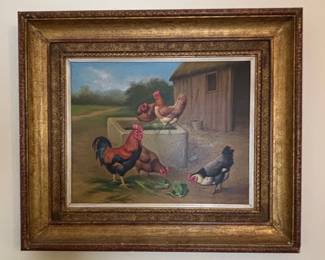 Vintage Farmyard Scene Oil Painting by Paul