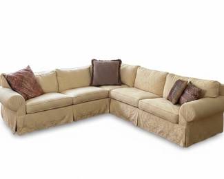Vintage Light Yellow Slipcovered Sectional Sofa