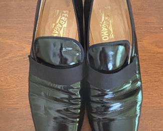 Salvatore Ferragamo Black Patent Leather Loafers with Grosgrain Strap