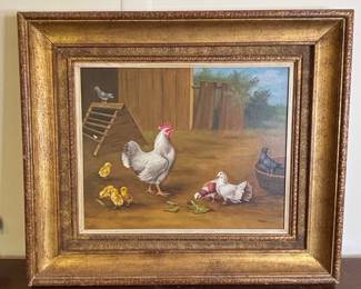 Vintage Farmyard Scene Oil Painting by Paul