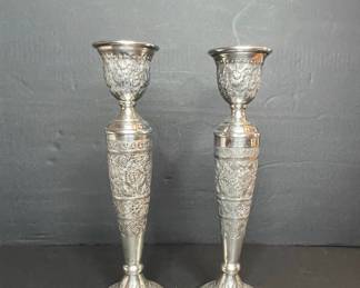 Vintage Silver Plated Candlesticks with Floral Repoussé - Derby Silver Plate Co. (Attributed)