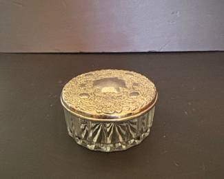 Vintage Silver-Plated Glass Powder Jar with Mirror