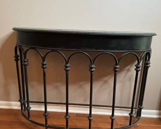 Wrought Iron Demilune Console Table with Arched Supports