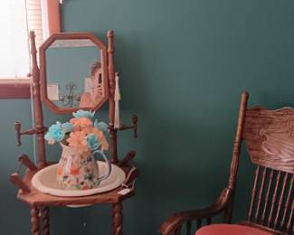 Rocking chair and bowl and pitcher 