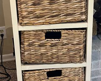 Rustic Pine Organizer With Woven Basket Drawers