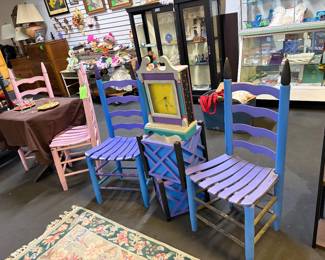Fun painted chairs and planters