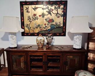 Asian decor with beautiful blanc de chine lamps