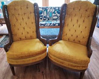 Pair Bassett vintage caned chairs