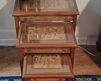 Hand carved Asian nesting tables. The 4 stages of Life
