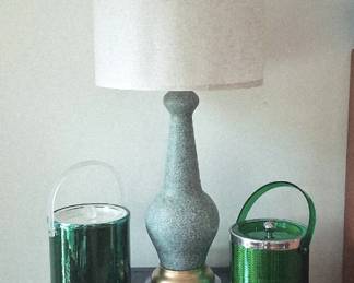 Pair vintage chests, lamps and ice buckets