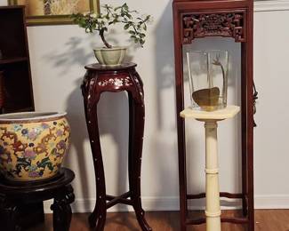 Asian decor. Rosewood plant stand & rosewood mother of pearl inlay plant stand