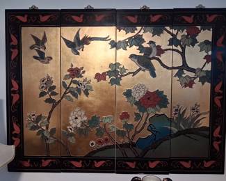 Stunning 4 panel gilded Asian wall hanging