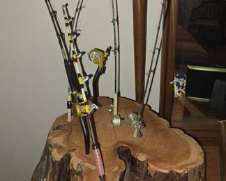 Tiny Fishing Poles on Cedar Base