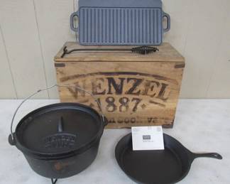 Wenzel Cast Iron Cookware in Original Wood Crate 