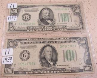 1934 $50 & $100 Notes