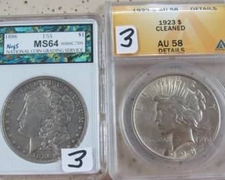 1886 Morgan & 1923 Peace Silver Dollars