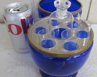 Unique Glass Decanter Set in Cobalt Hinged Egg