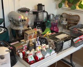 appliances and collection of salt and pepper shakers