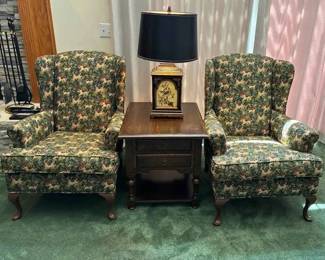 MC160Armchairs, End Table And Painted Lamp