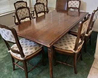 MC163French Country Dark Wood Dining Table With Chairs Leaves