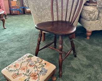 MC206Vintage Chair And Needlepoint Stool