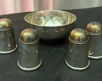 MC170VSmall Silver Dish Silver Salt Pepper Shakers