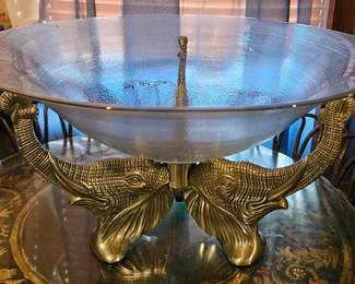 1993 Arthur Court Elephant Silver Aluminum Ribbed Glass Bowl