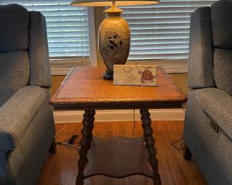Antique Hand Carved Solid Oak Side Table