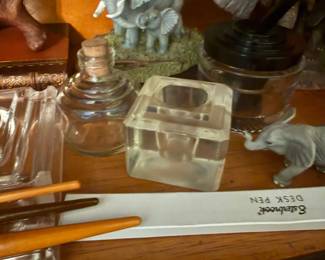 vintage Art Deco square glass inkwell