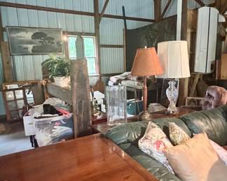 leather couch, table, lamps