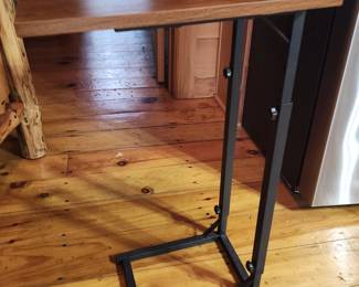 C-Shaped End Table - rustic wood top and black steel base