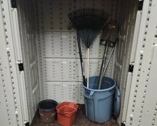 Interior of Vertical Storage Shed - miscellaneous shovels and rakes